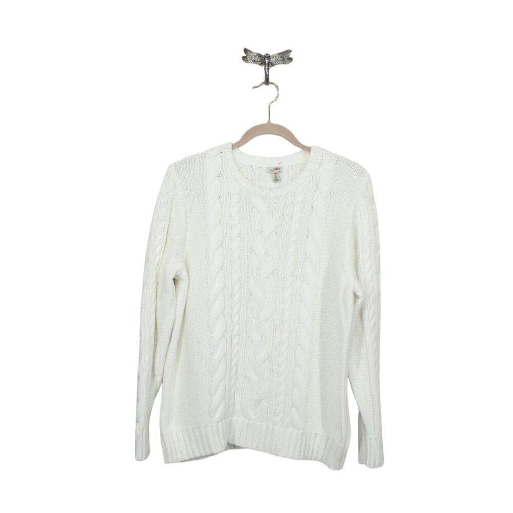 LL Bean Double L Cable Sweater Crewneck Bone Size XL Pet